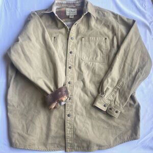 LL Bean Chore Tan Brown Coat Men’s L Flannel Lined Corduroy Collar Jacket Field